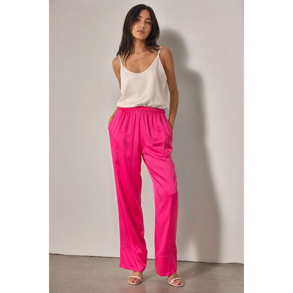 SER.O.YA Hot Pink Silk Pull-On Pants Size M Elastic Waist Satin